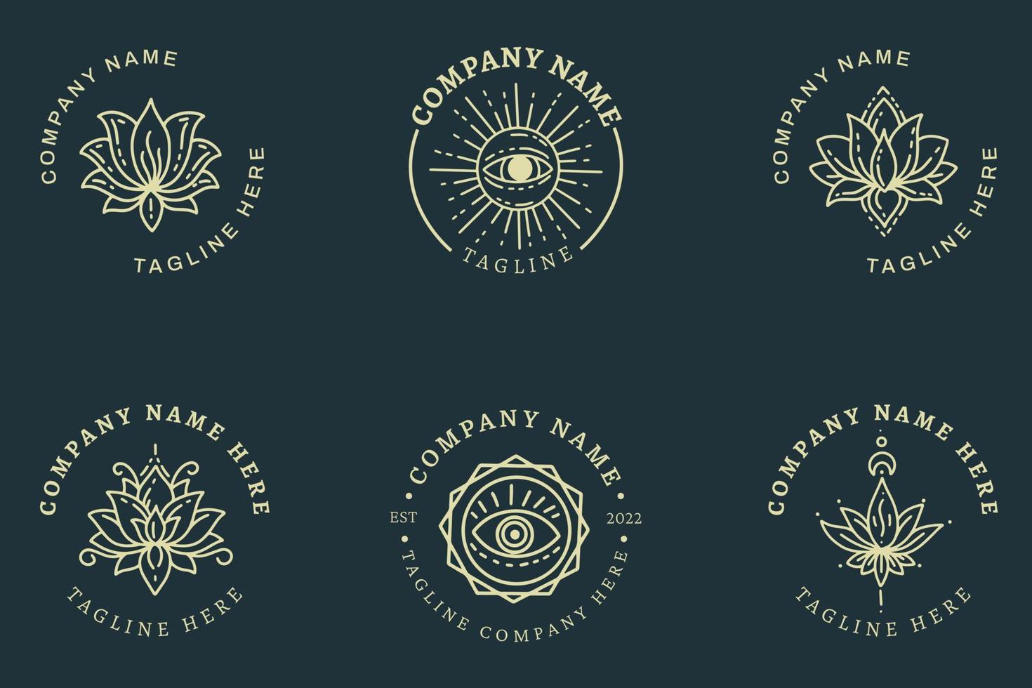 logotipo místico dorado colección de símbolos minimalistas estilo pastel azul oscuro. vector