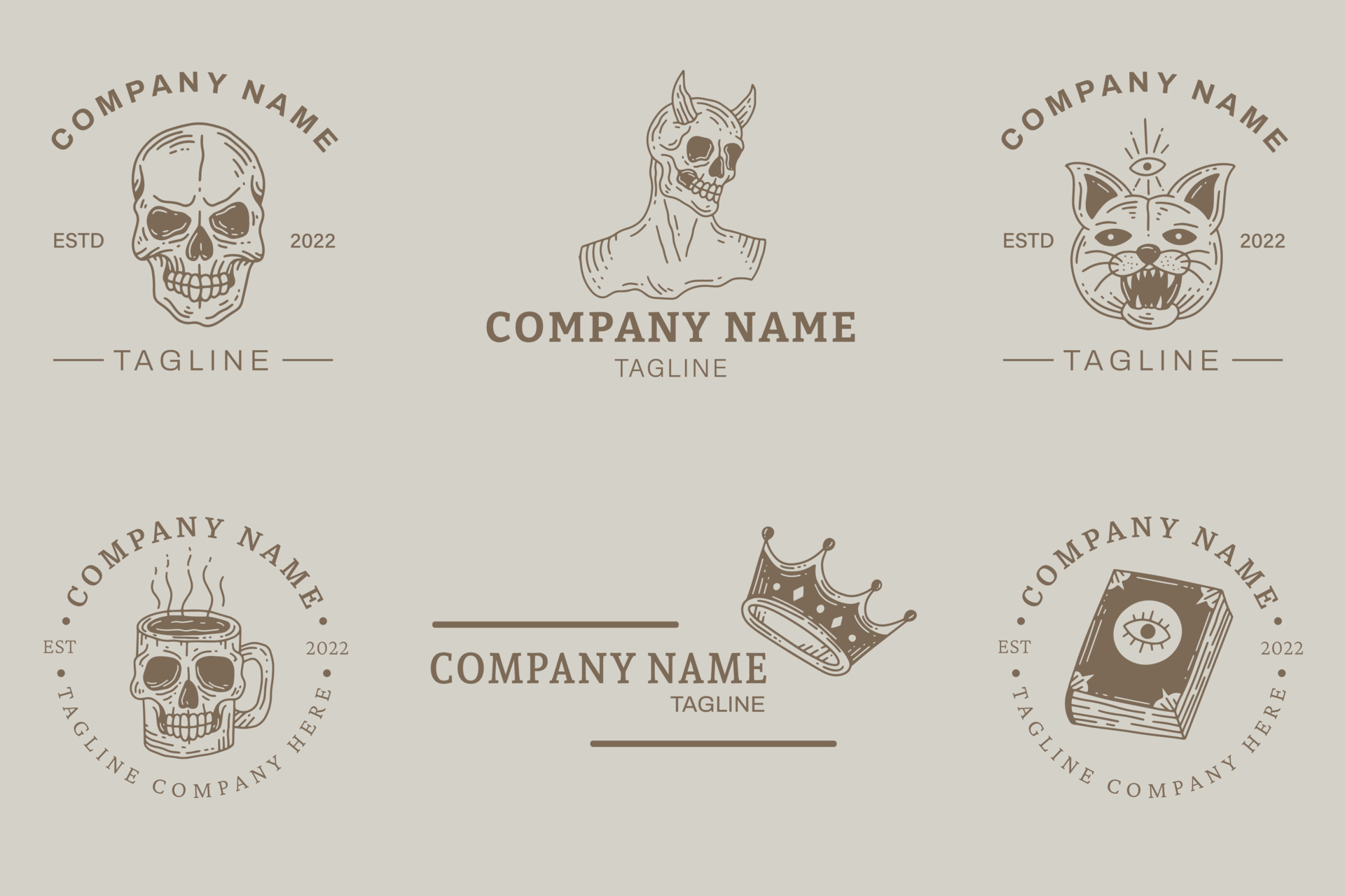 Mystical Luxury Gray Minimalist Symbol Logo Collection Brown Style