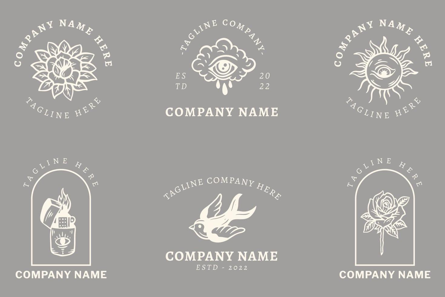 Minimalist White Mystical Logo Templates With Element On Gray Pastel. vector