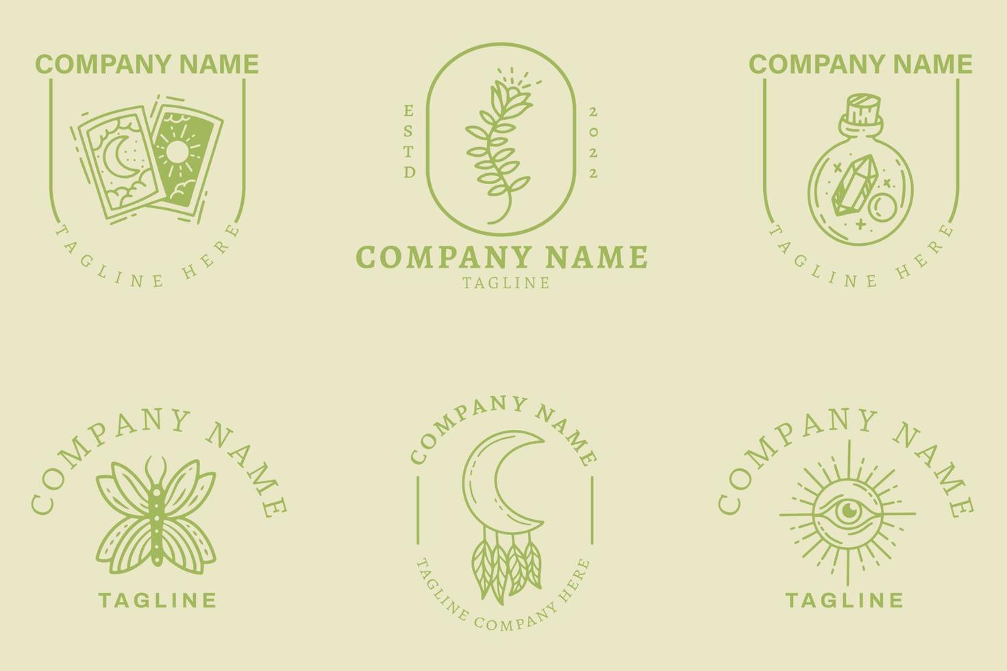 Mystical Luxury Green Minimalist Symbol Logo Collection Green Pastel Style. vector