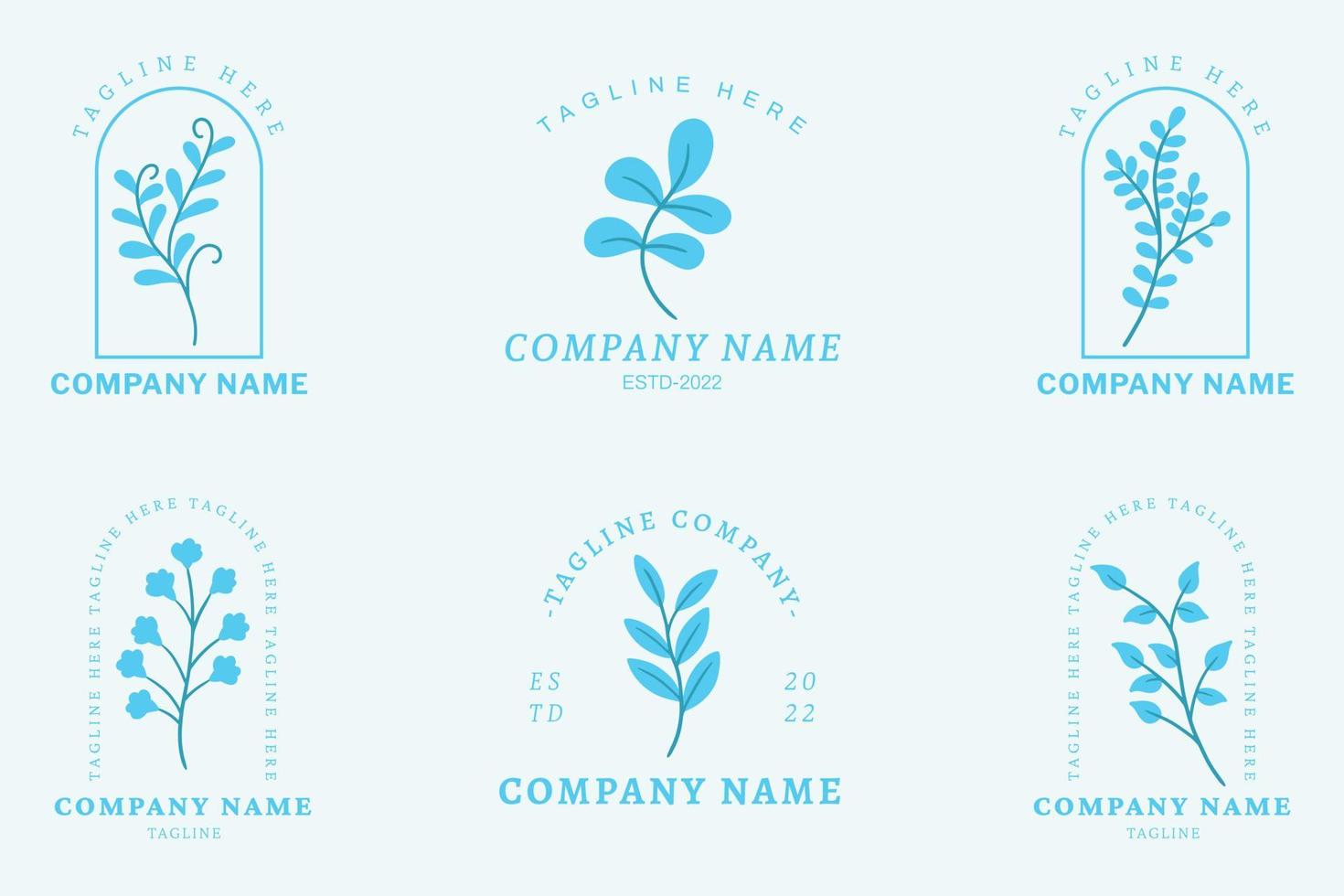 Minimalist Light Blue Leaf Leaves Nature Logo Collection Style Soft Blue. vector