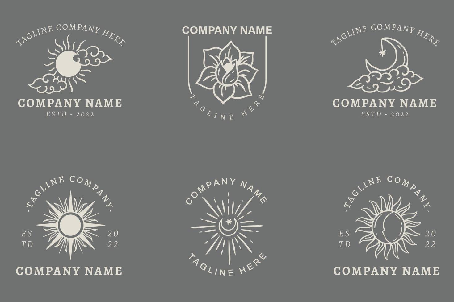 Minimalist White Mystical Logo Templates With Element On Gray Pastel. vector