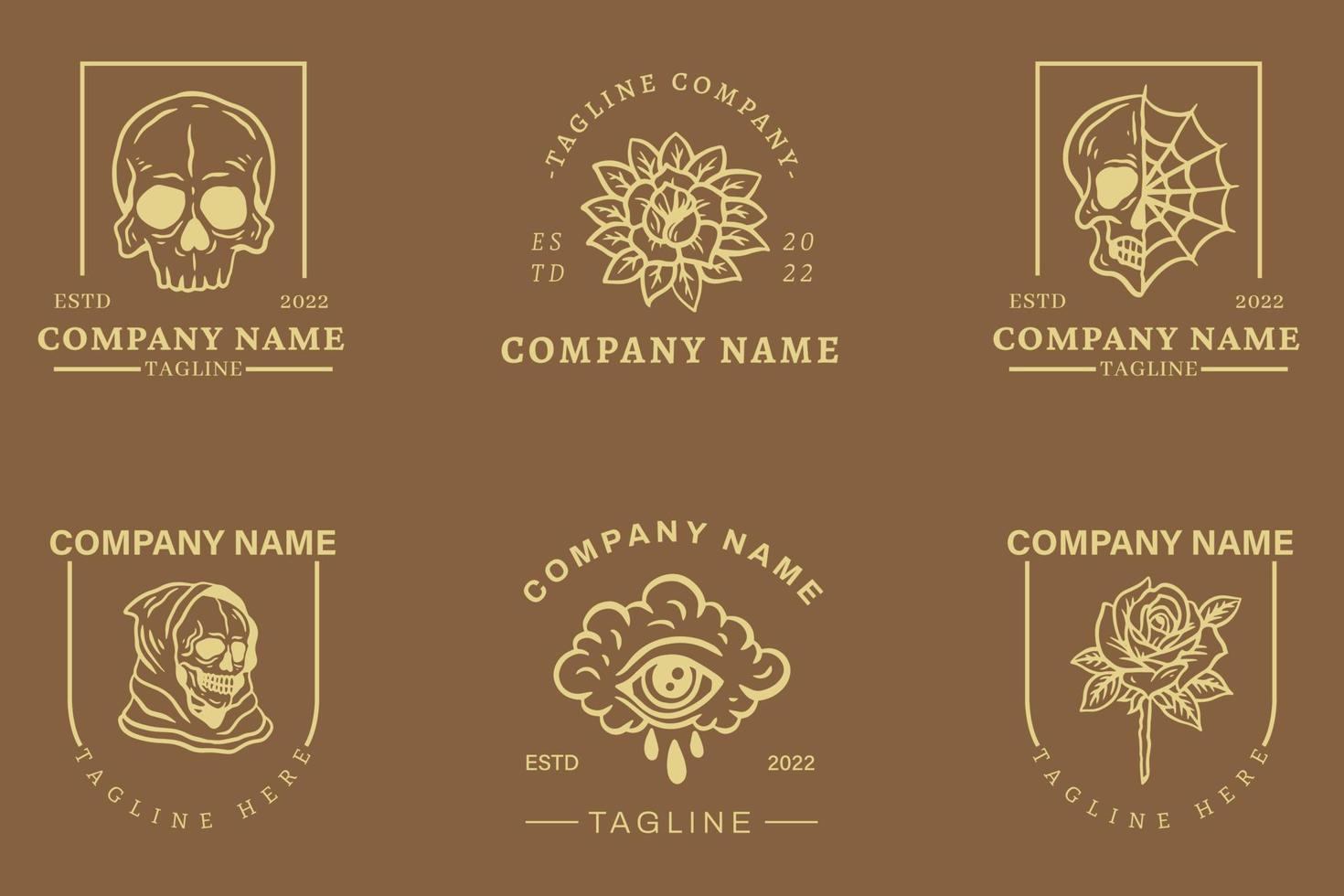Gold Minimalist Mystical Logo Templates With Element On Chocolate Pastel. vector
