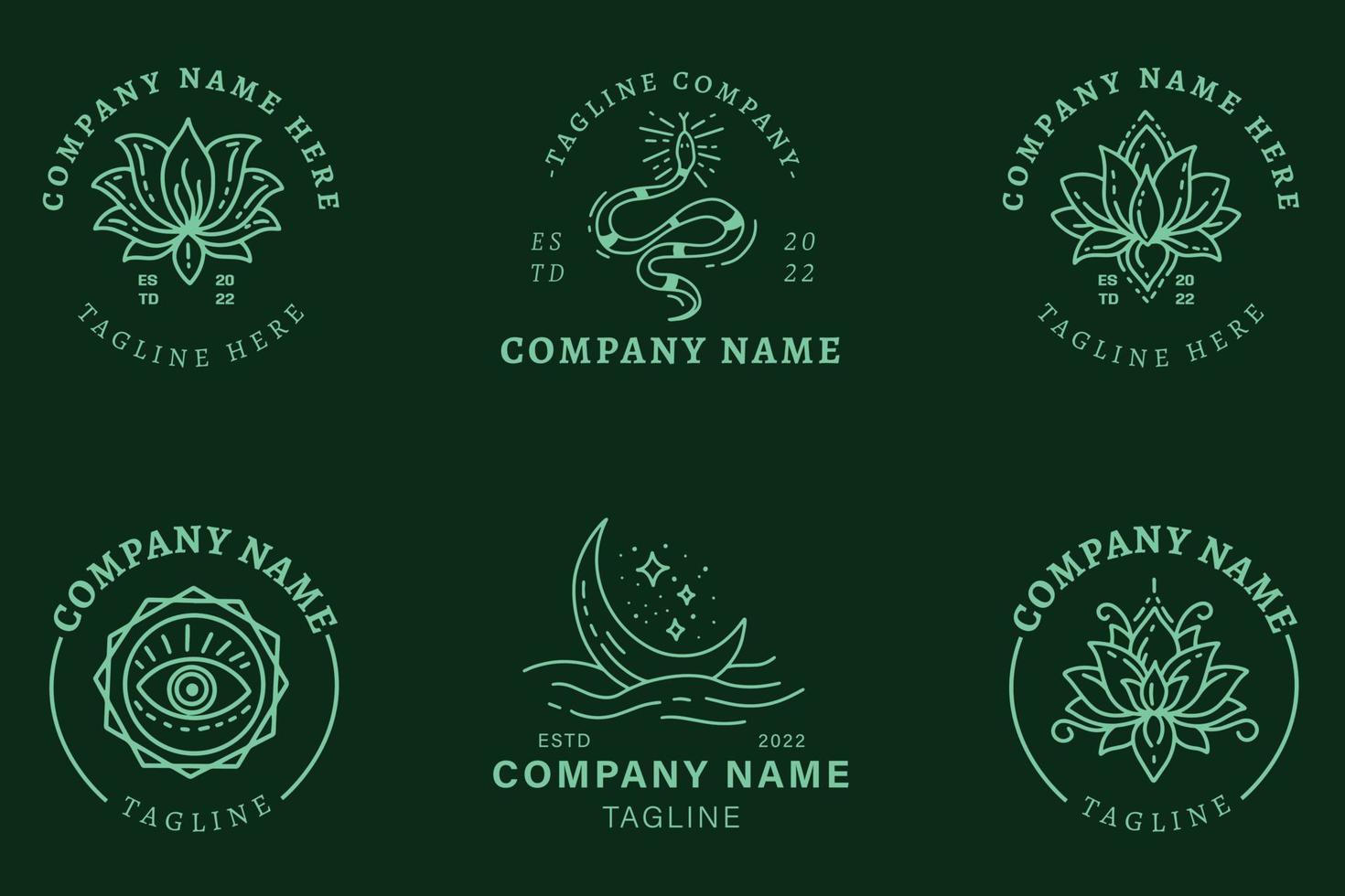 Mystical Light Green Luxury Minimalist Symbol Logo Collection Dark Green Style. vector