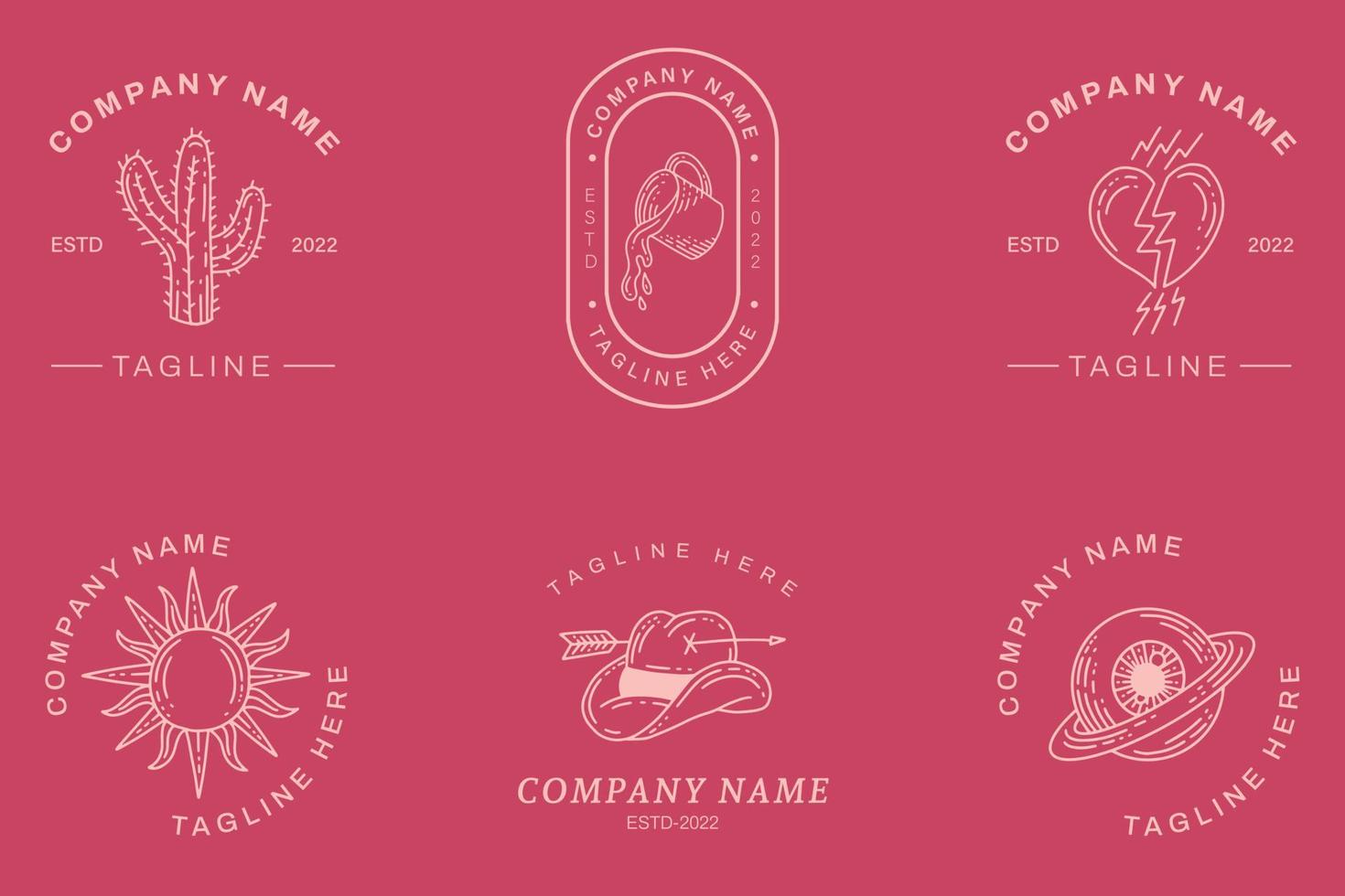 Light Pink Mystical Logo Minimalist Symbol Collection Pastel Style. vector