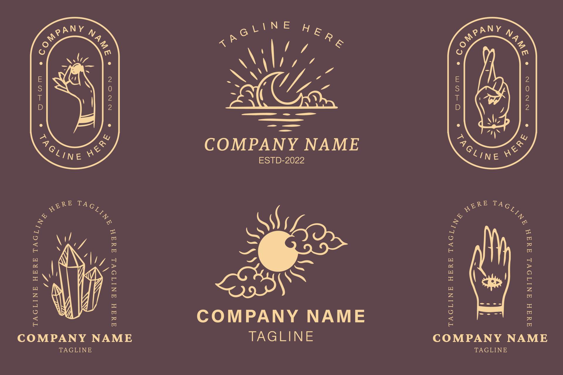 Mystical Luxury Minimalist Symbol Logo Collection Pastel Style Element
