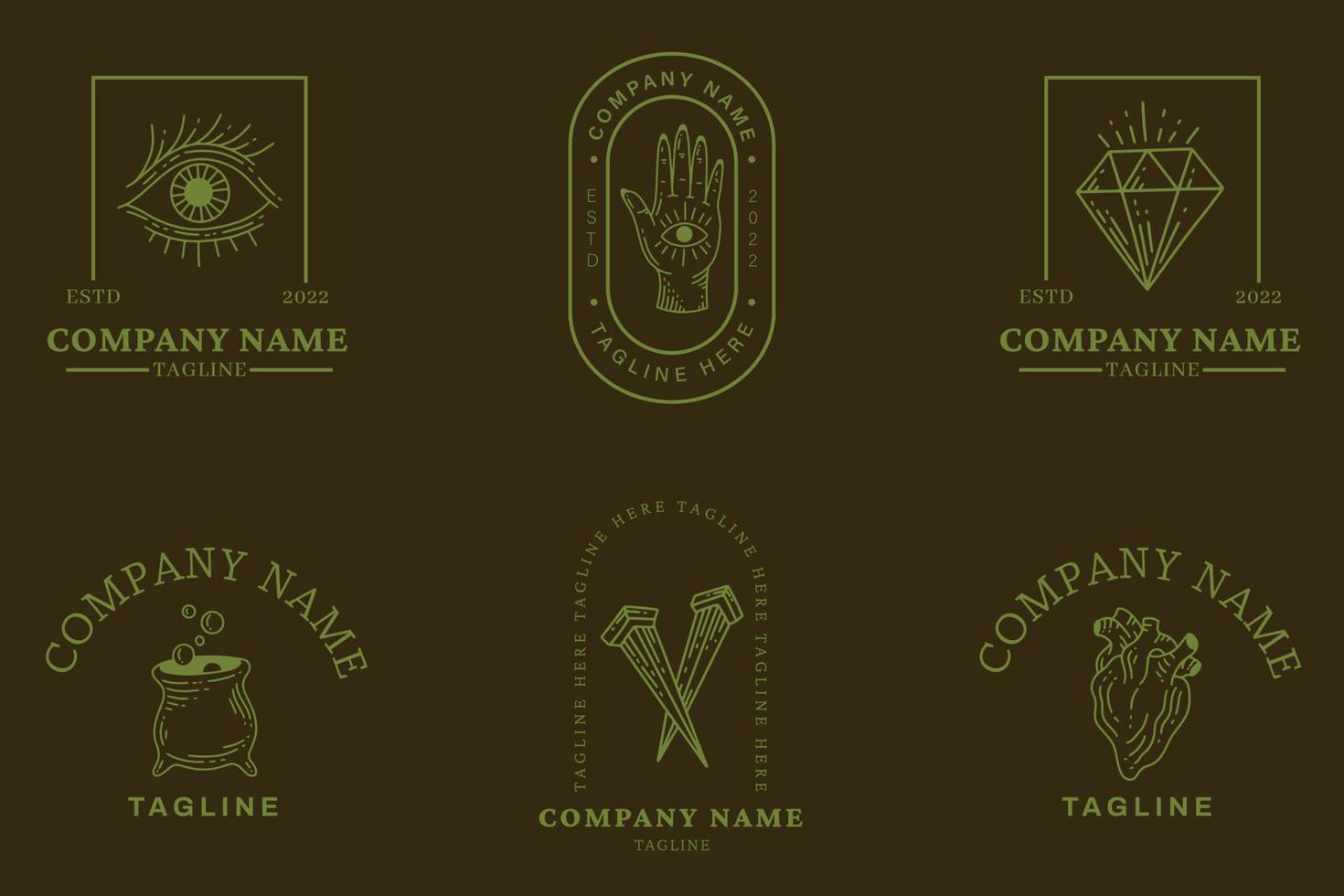 Mystical Logo Green Minimalist Symbol Collection Chocolate Style. vector