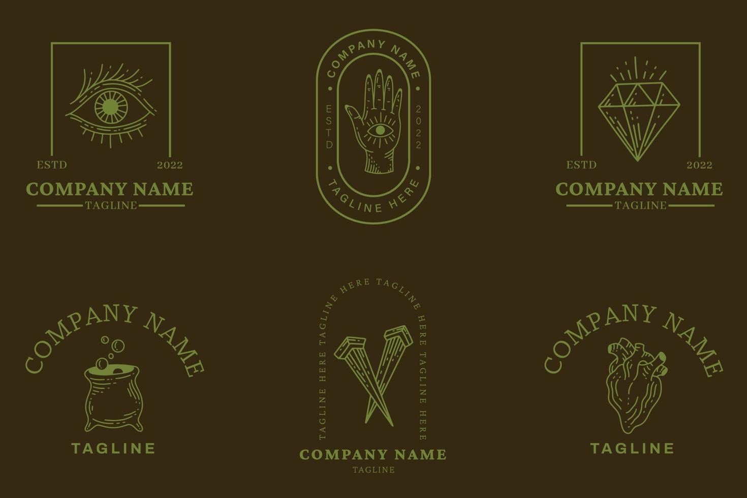 logotipo místico colección de símbolos minimalistas verdes estilo chocolate. vector