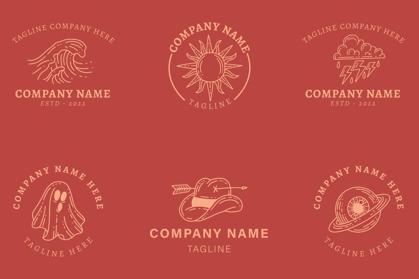Minimalist Mystical Logo Templates With Element On Red Pastel. vector