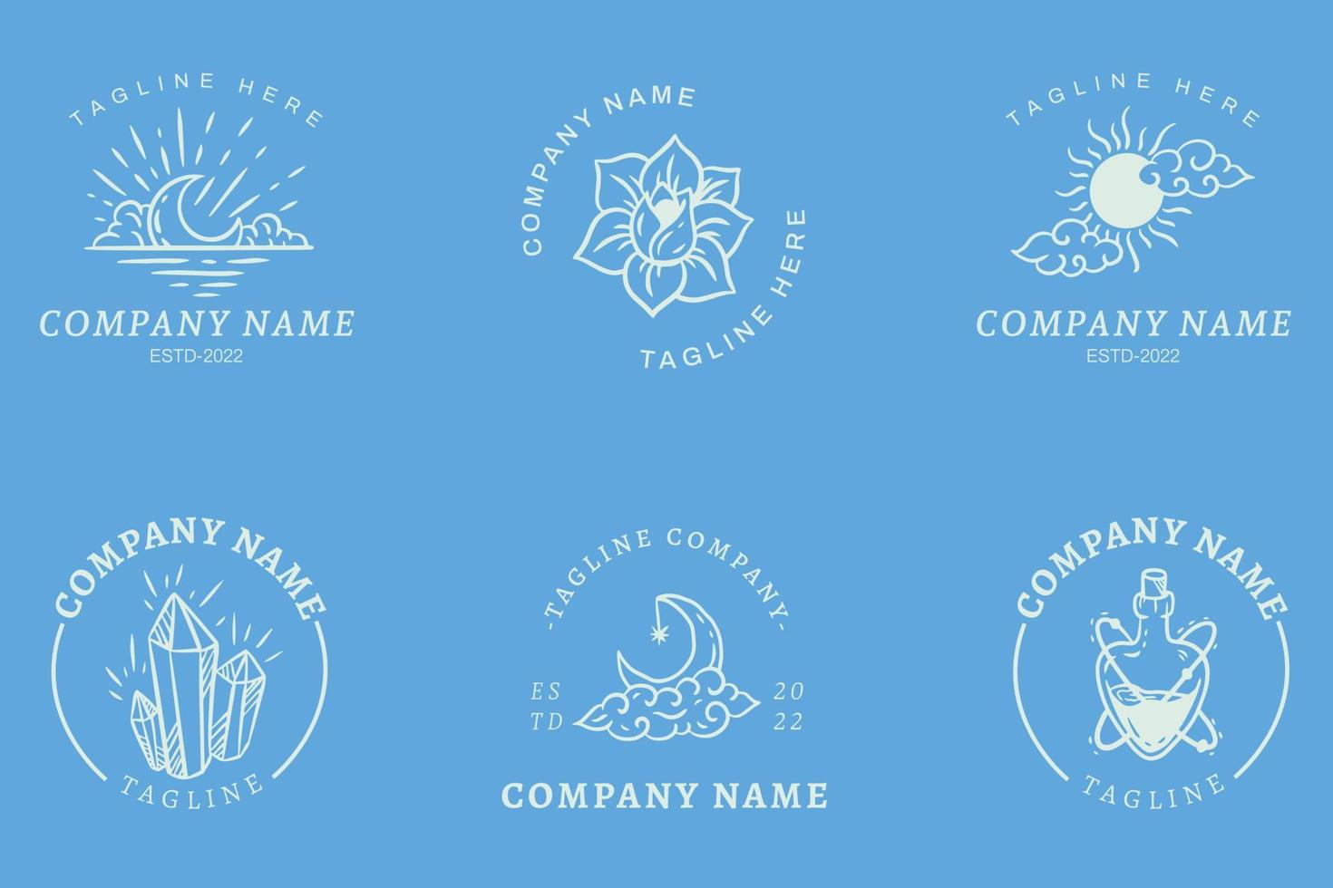 White Mystical Logo Symbol Templates Element Light Blue Pastel. vector