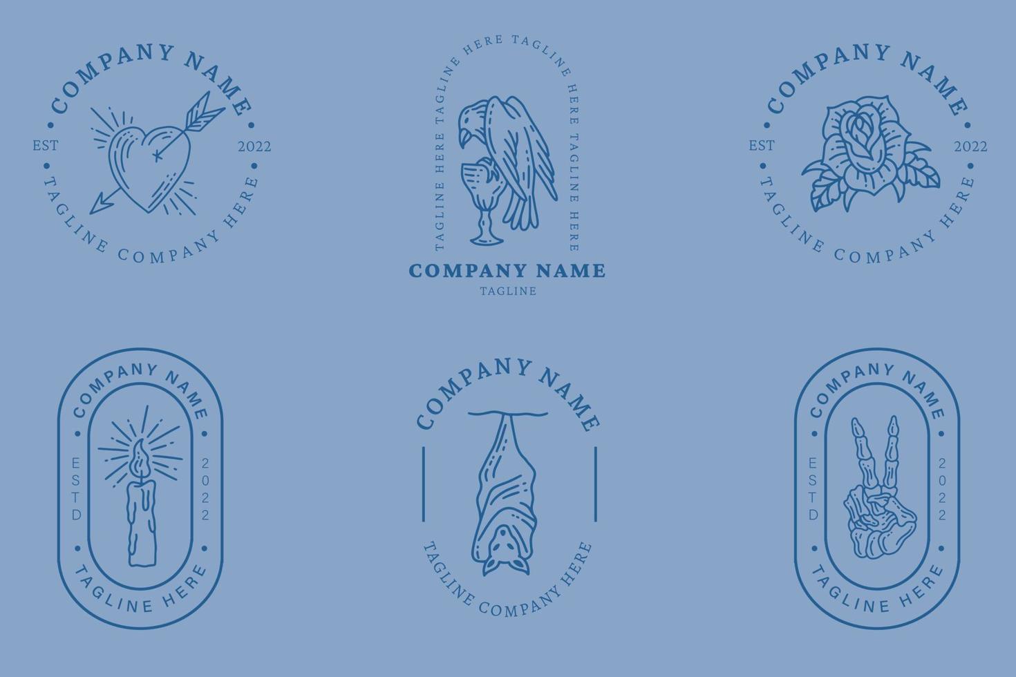 Blue Mystical Logo Minimalist Symbol Collection Soft Blue Pastel Style. vector
