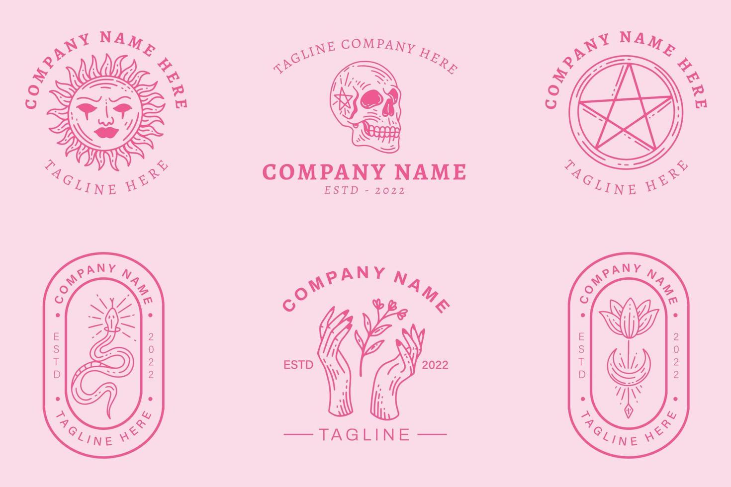 Light Pink Mystical Luxury Minimalist Symbol Logo Collection Pink Pastel Style. vector