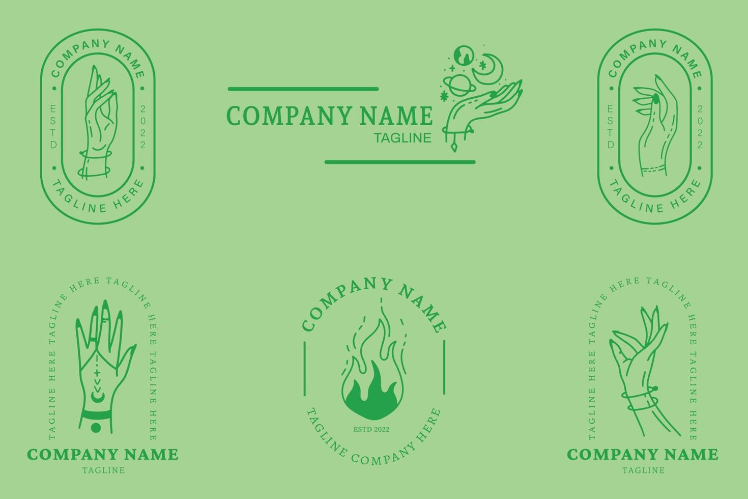 Mystical Green Luxury Minimalist Symbol Logo Collection Very Light Pastel Style. vector