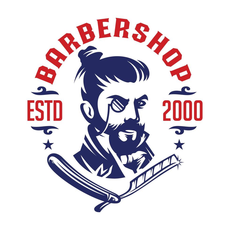 Barbershop victorian gentleman label logo template vector