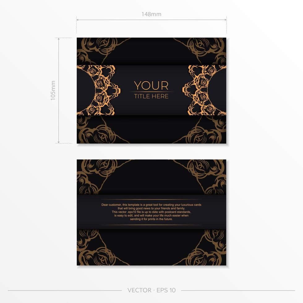Rectangular Prepare postcards in black with luxurious gold patterns. Template for print design invitation card with vintage ornament. vector