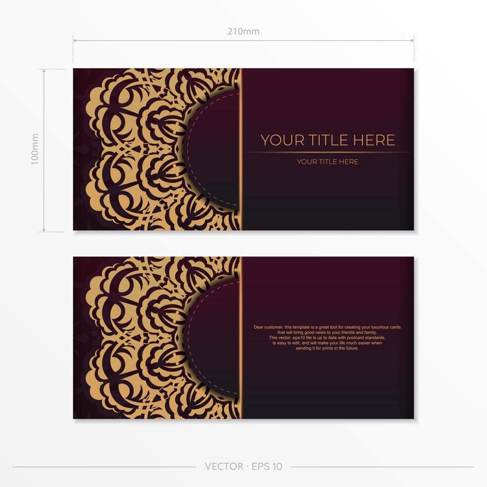 Luxurious burgundy postcards with vintage patterns. vector