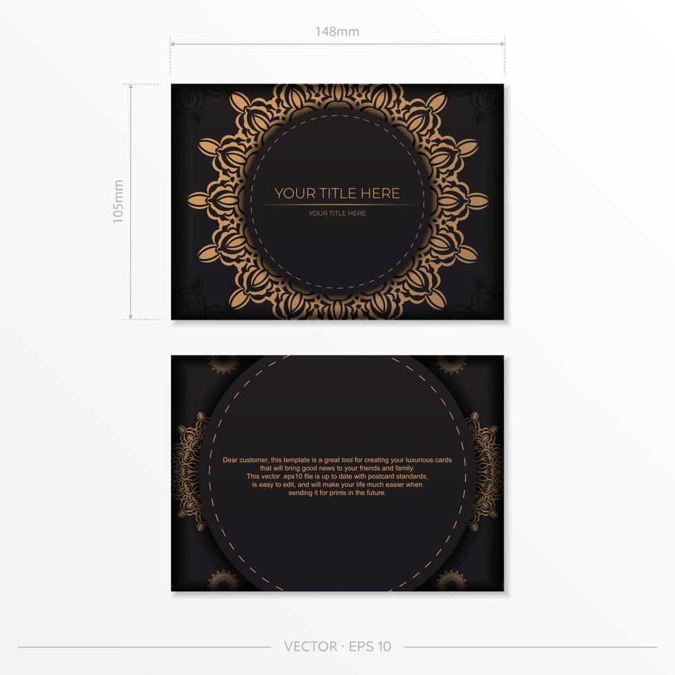 Luxurious Preparing postcards in black with vintage patterns. Vector Template for print design of invitation card with mandala ornament.