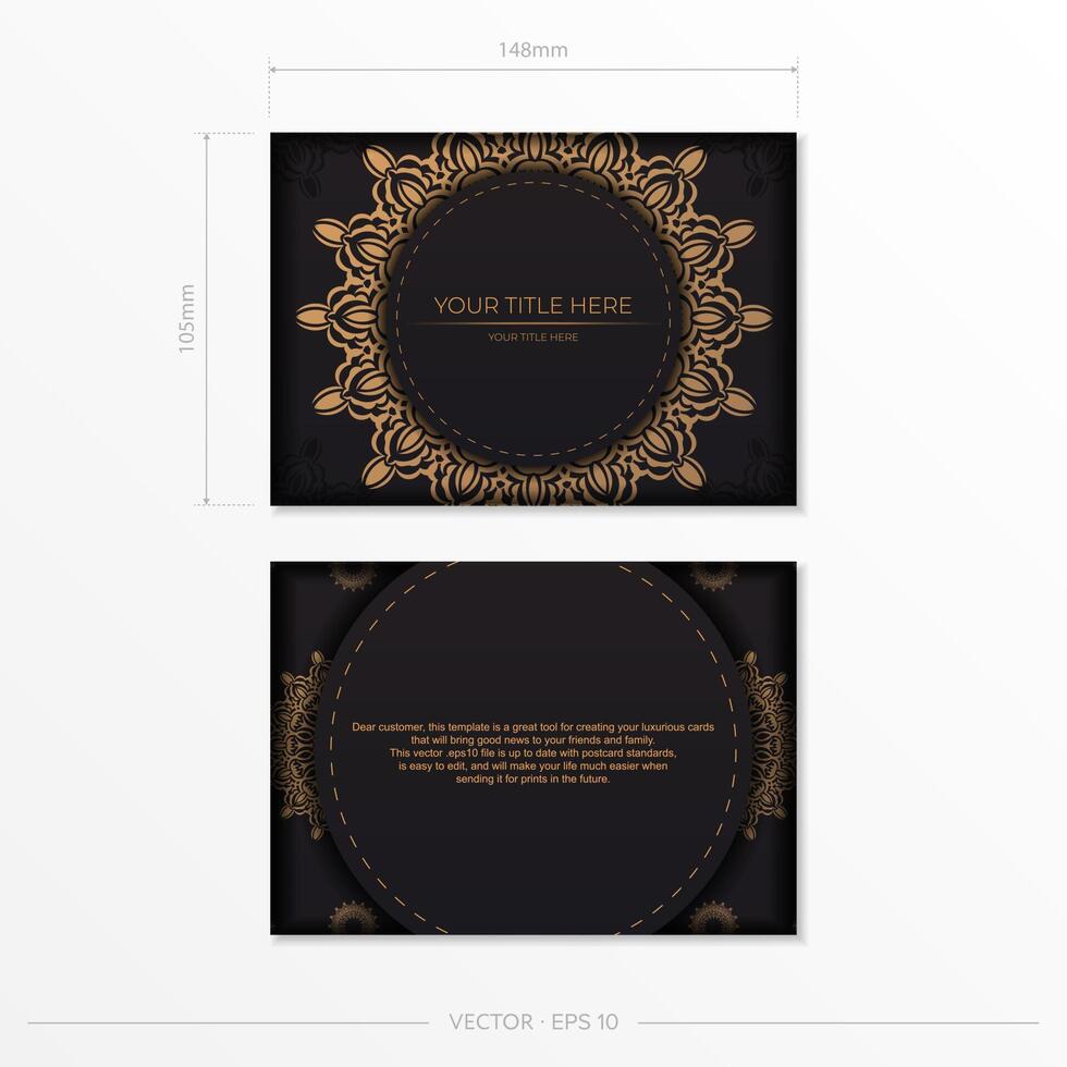 Luxurious Preparing postcards in black with vintage patterns. Vector Template for print design of invitation card with mandala ornament.
