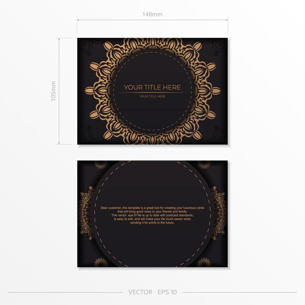 Luxurious Preparing postcards in black with vintage patterns. Vector Template for print design of invitation card with mandala ornament.