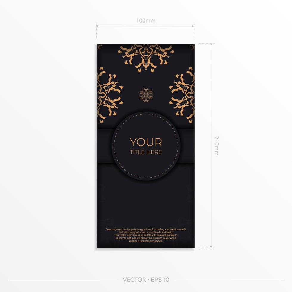elegante preparación de postales en negro con motivos indios. plantilla para tarjeta de invitación de diseño de impresión con adorno de mandala. vector