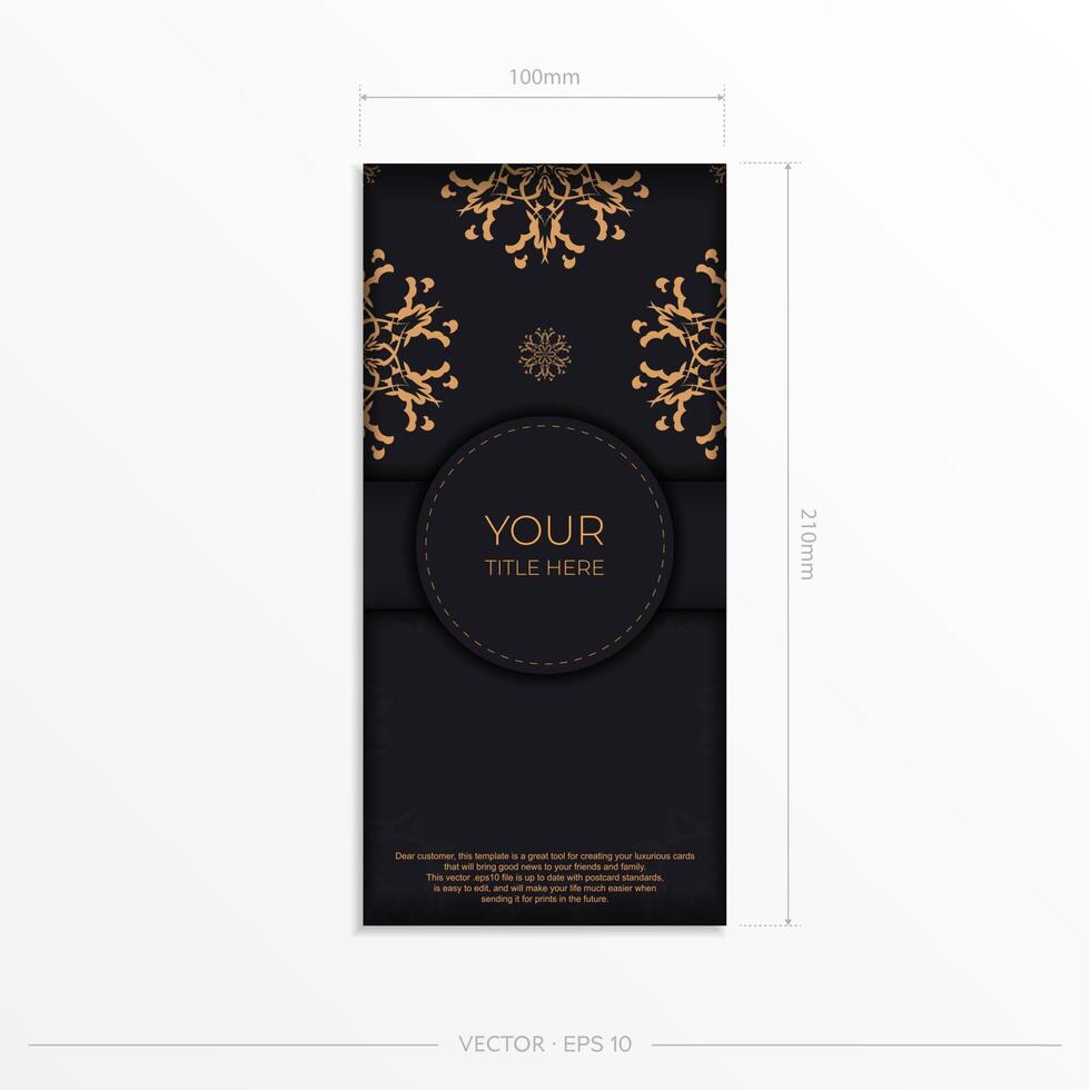 elegante preparación de postales en negro con motivos indios. plantilla para tarjeta de invitación de diseño de impresión con adorno de mandala. vector