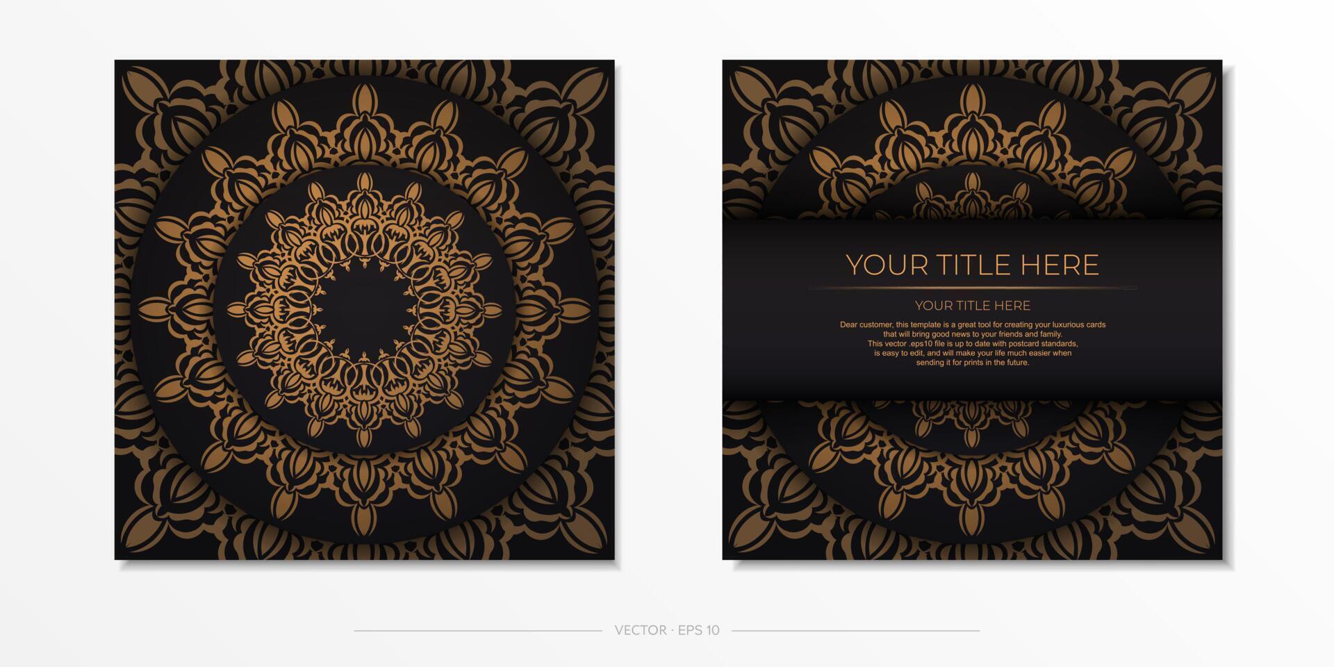 Luxurious postcard in black with vintage ornament. Invitation card design with mandala patterns. vector