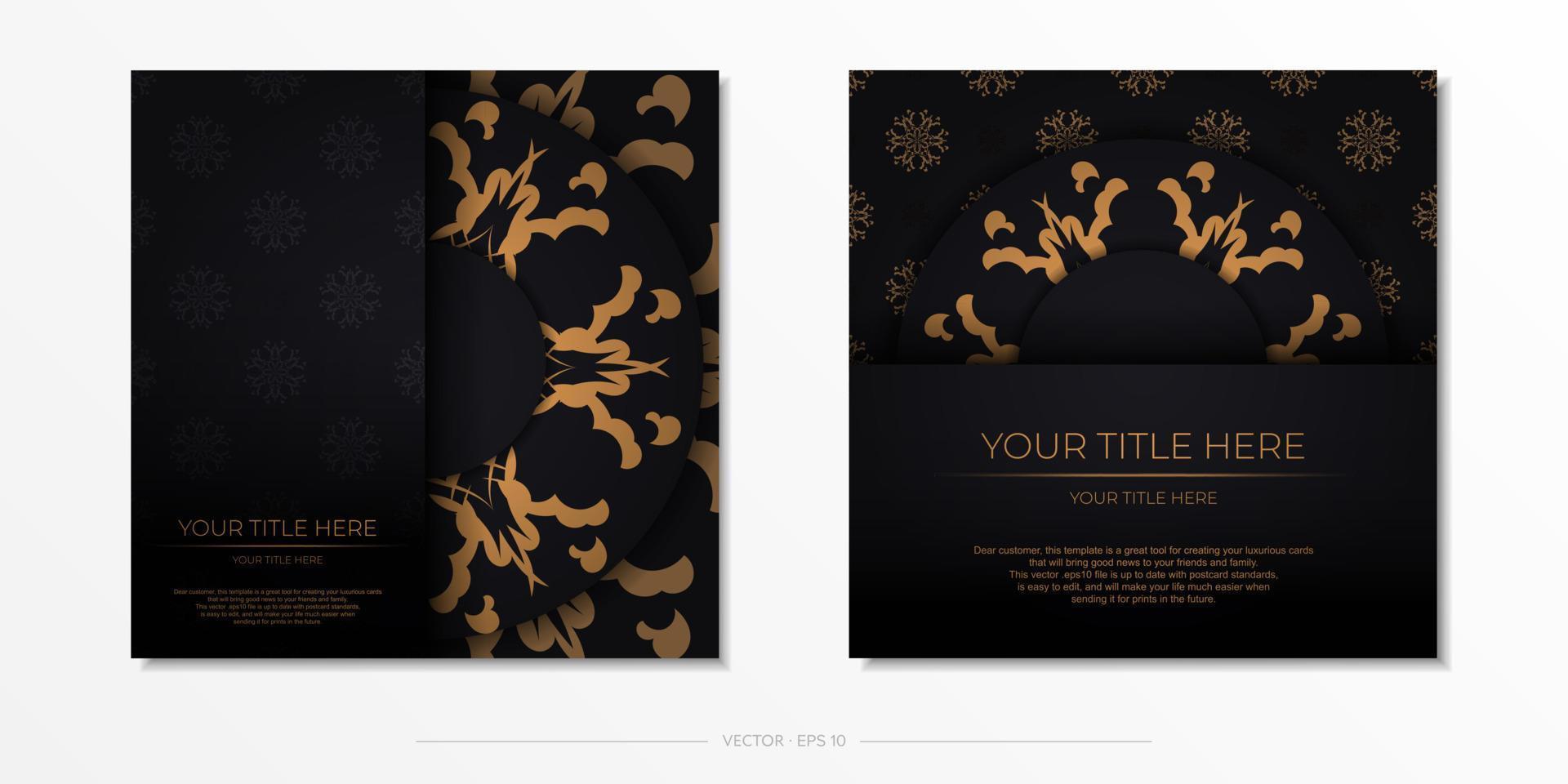 Set of Preparing postcards in black with Indian ornaments. Template for design printable invitation card with mandala patterns. vector