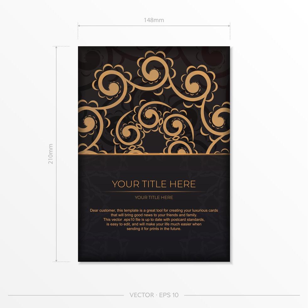 A black and gold flyer template with a decorative pattern vector