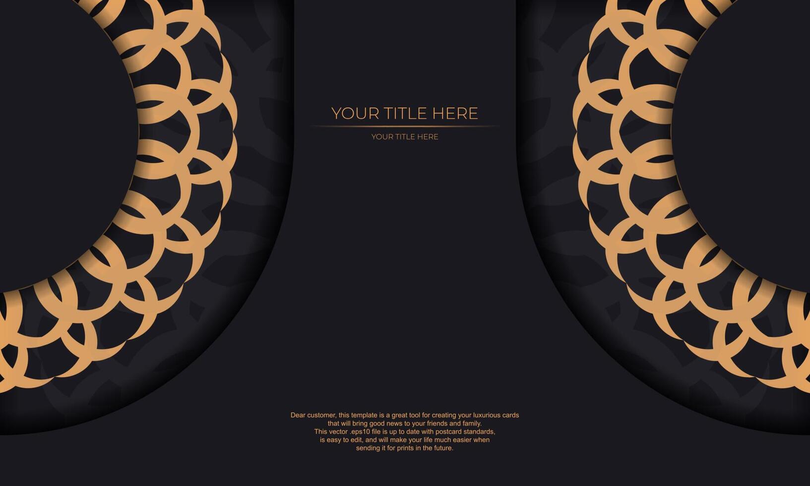 Invitation card design with luxurious ornaments. Black background with greek luxury vintage ornaments and place for your text. vector