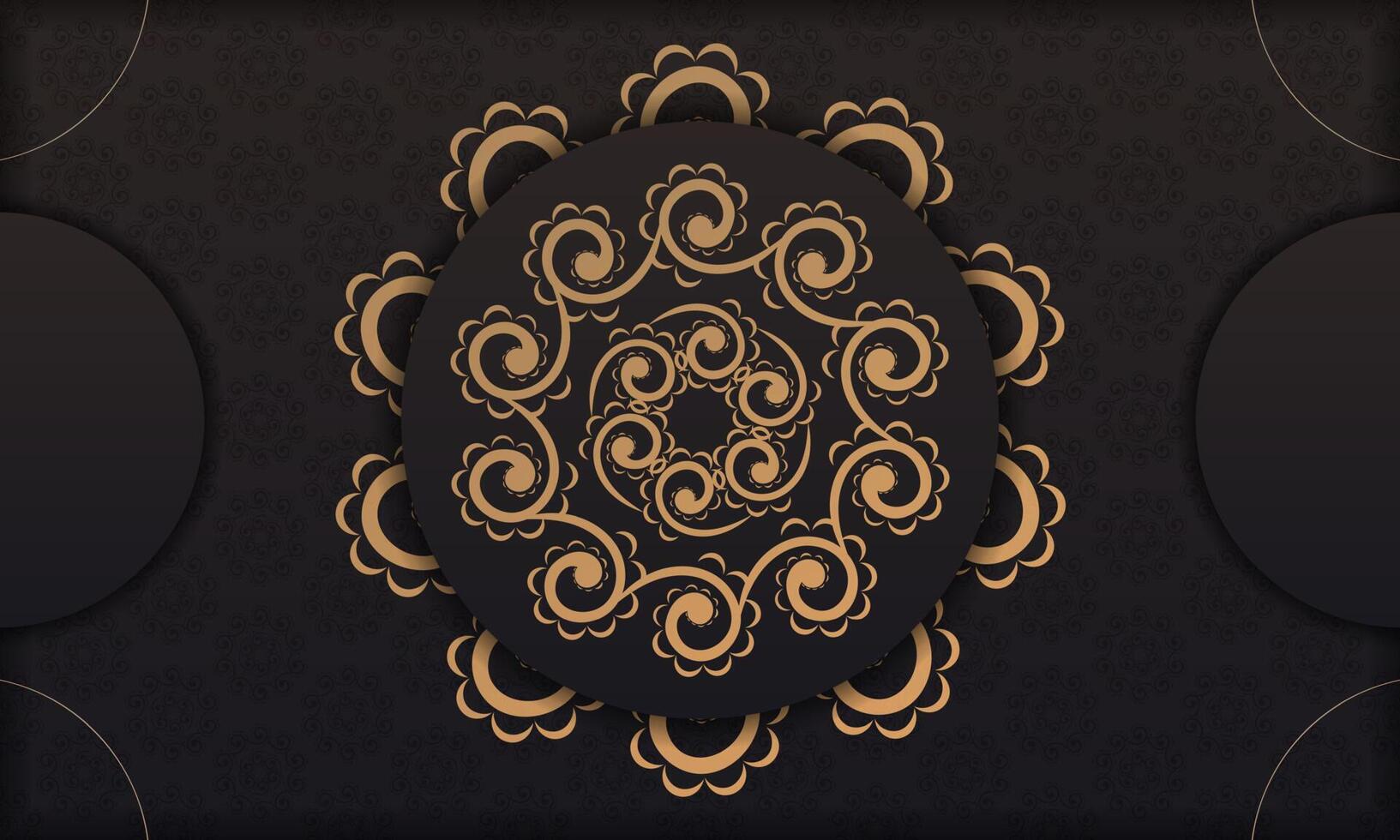 Black vector banner of gorgeous vector patterns with mandala ornaments and place under text. Template for print design invitation card with mandala ornament.