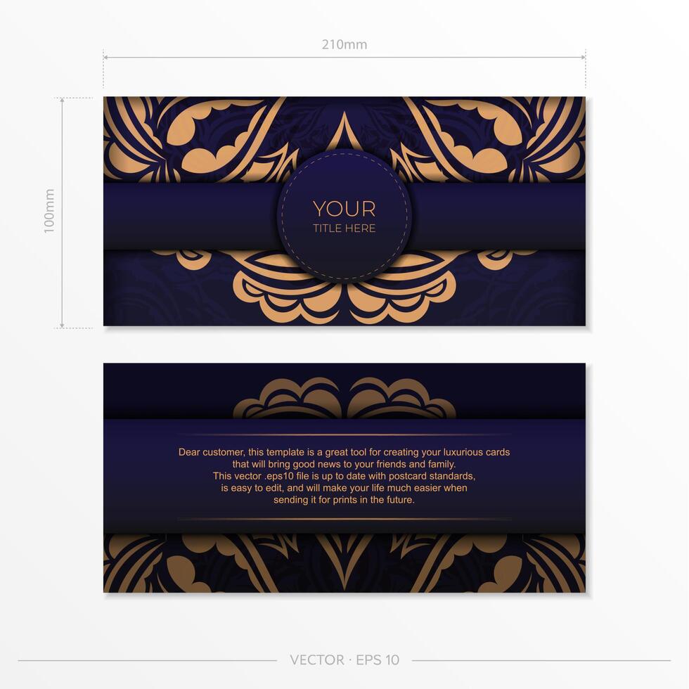 Stylish Ready-to-Print purple postcard design with luxurious Greek patterns. Vector Invitation card template with vintage ornament.