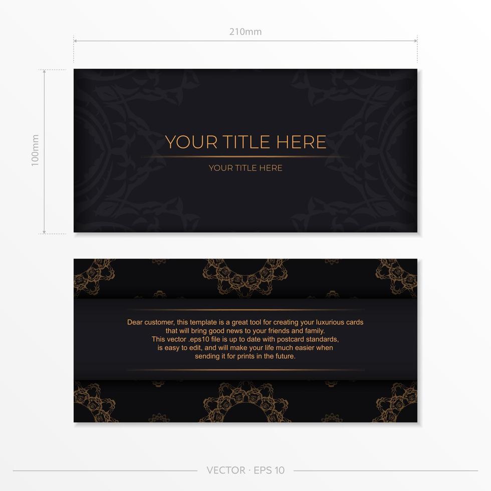 Rectangular postcards in black with luxurious gold ornaments. Invitation card design with vintage patterns. vector