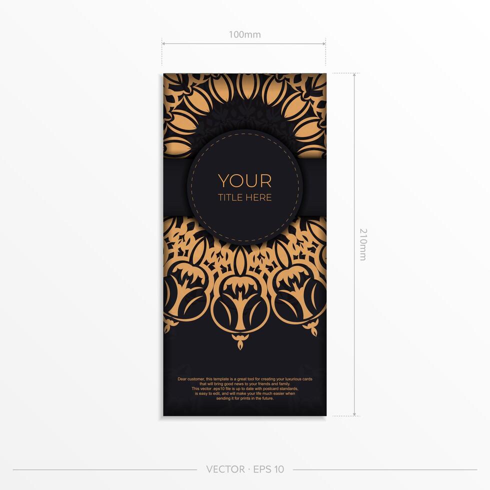 A black and gold business card with an ornate pattern vector