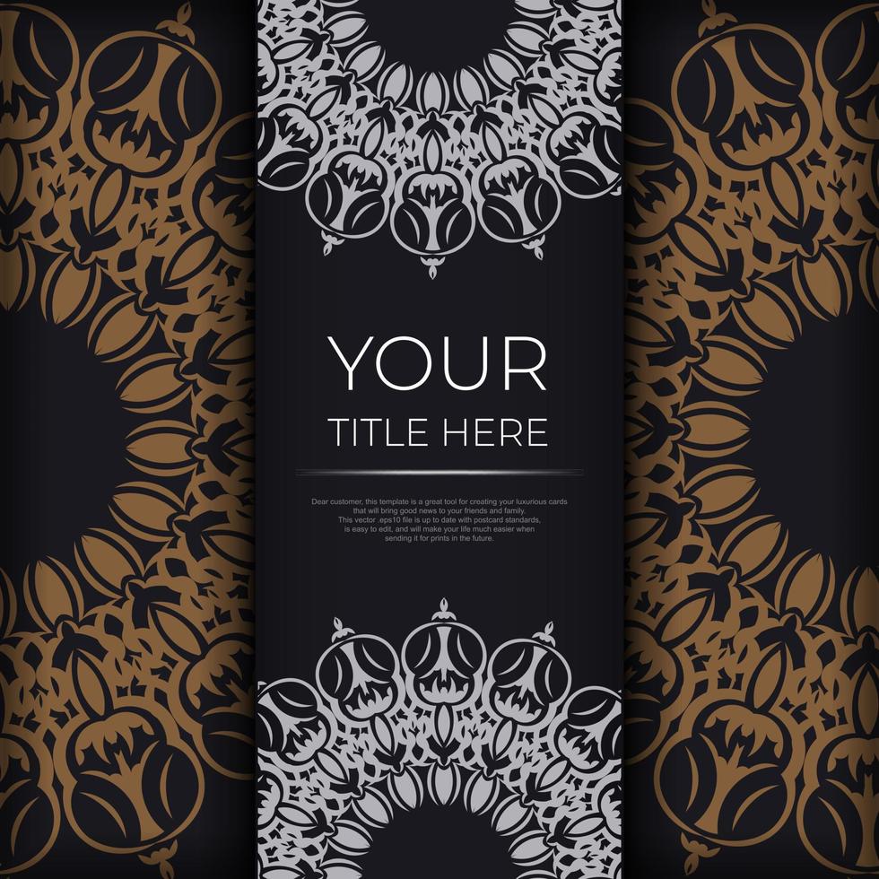 Square postcards in Black color with luxurious patterns. Invitation card design with vintage ornament. vector