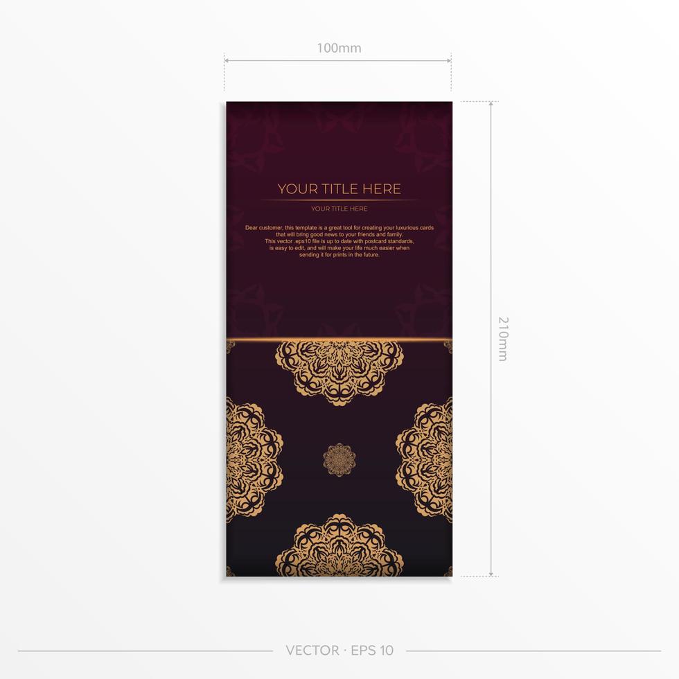 lujosa postal burdeos con adorno vintage. diseño vectorial de tarjeta de invitación con patrones de mandala. vector