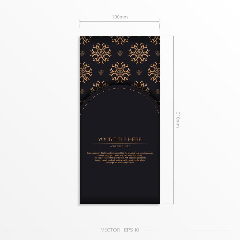 Stylish postcards in black with Indian patterns. Vector design of invitation card with mandala ornament.