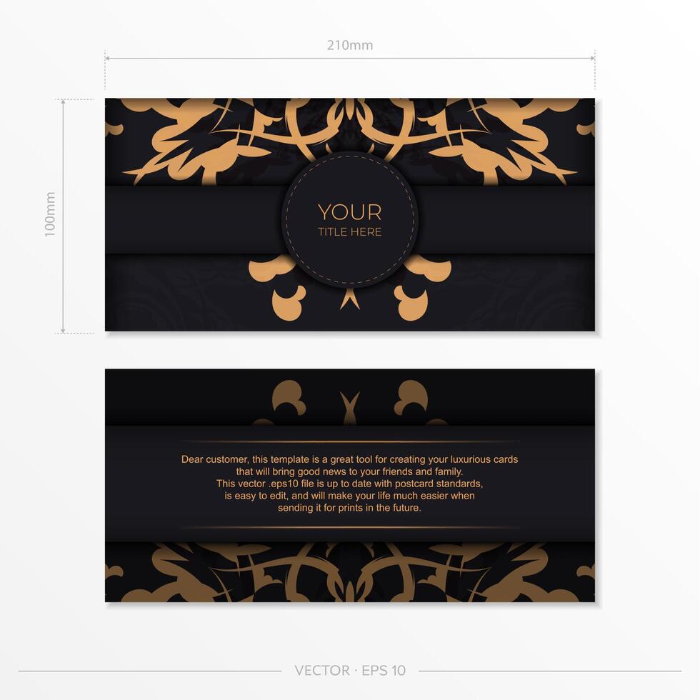 Set of Black color postcard template with Indian patterns. Print-ready invitation design with mandala ornament. vector