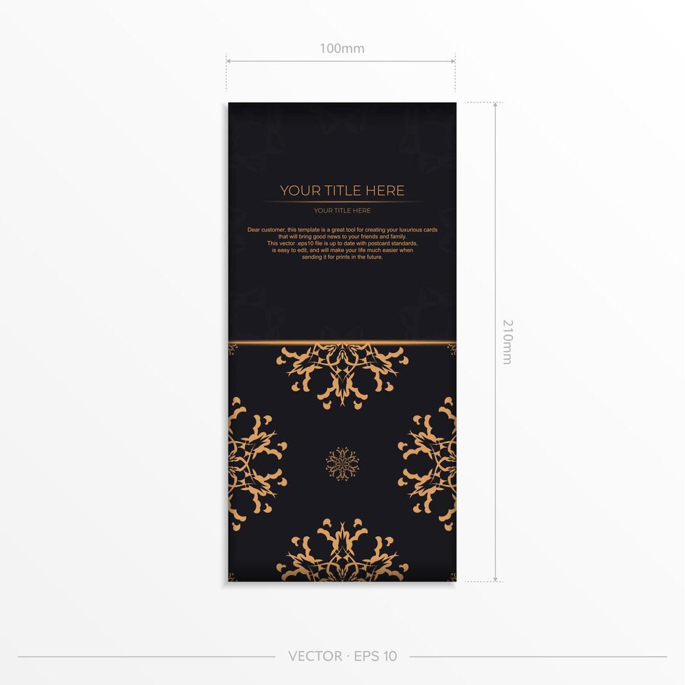 Stylish vector postcards in black color with Indian patterns. Invitation card design with mandala ornament.