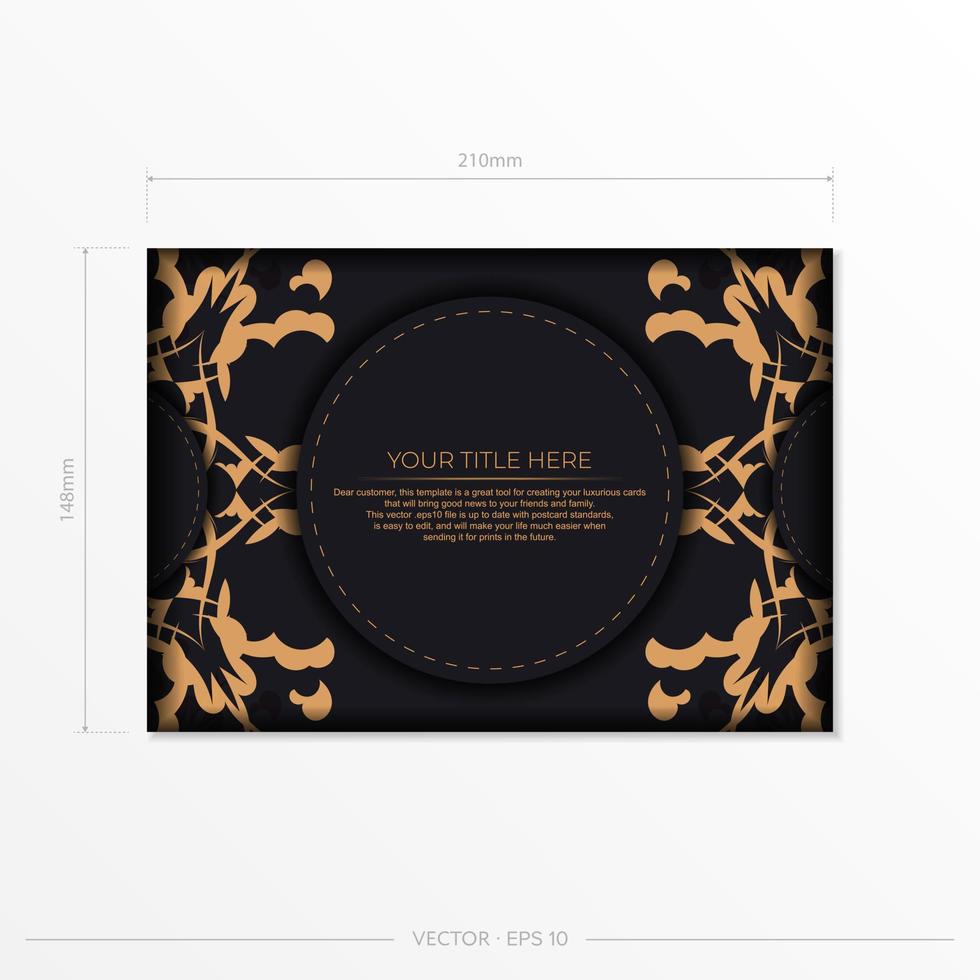 Stylish postcards in black with Indian patterns. Vector design of invitation card with mandala ornament.