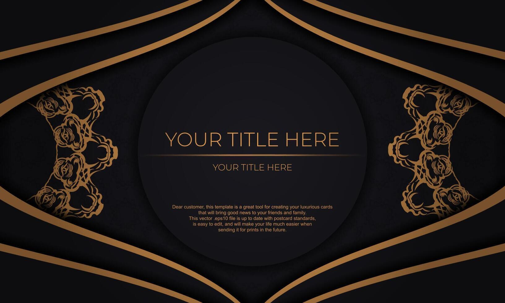 Black vector background with luxury gold ornaments and place for your design. Invitation card design with vintage ornament.