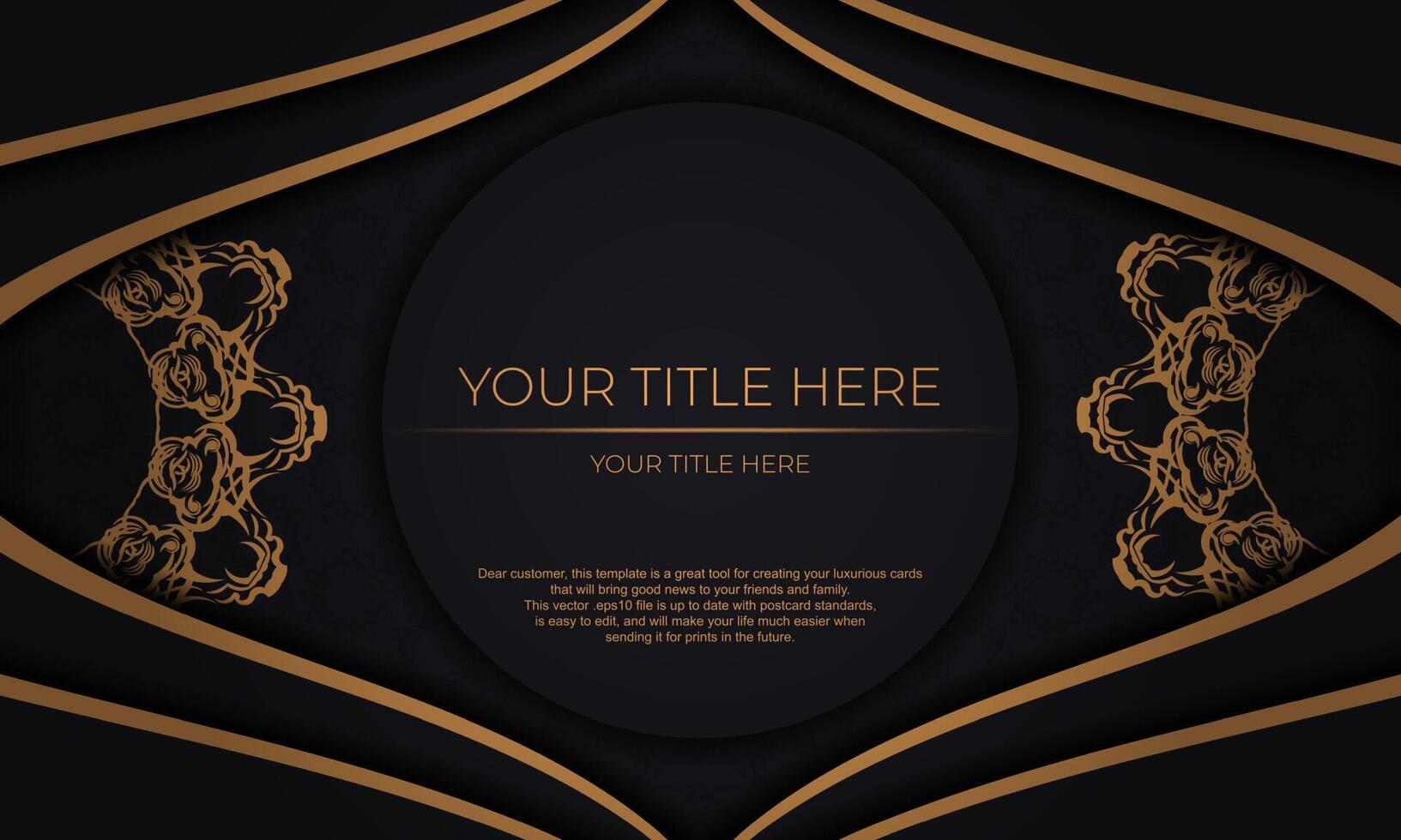 Black vector background with luxury gold ornaments and place for your design. Invitation card design with vintage ornament.