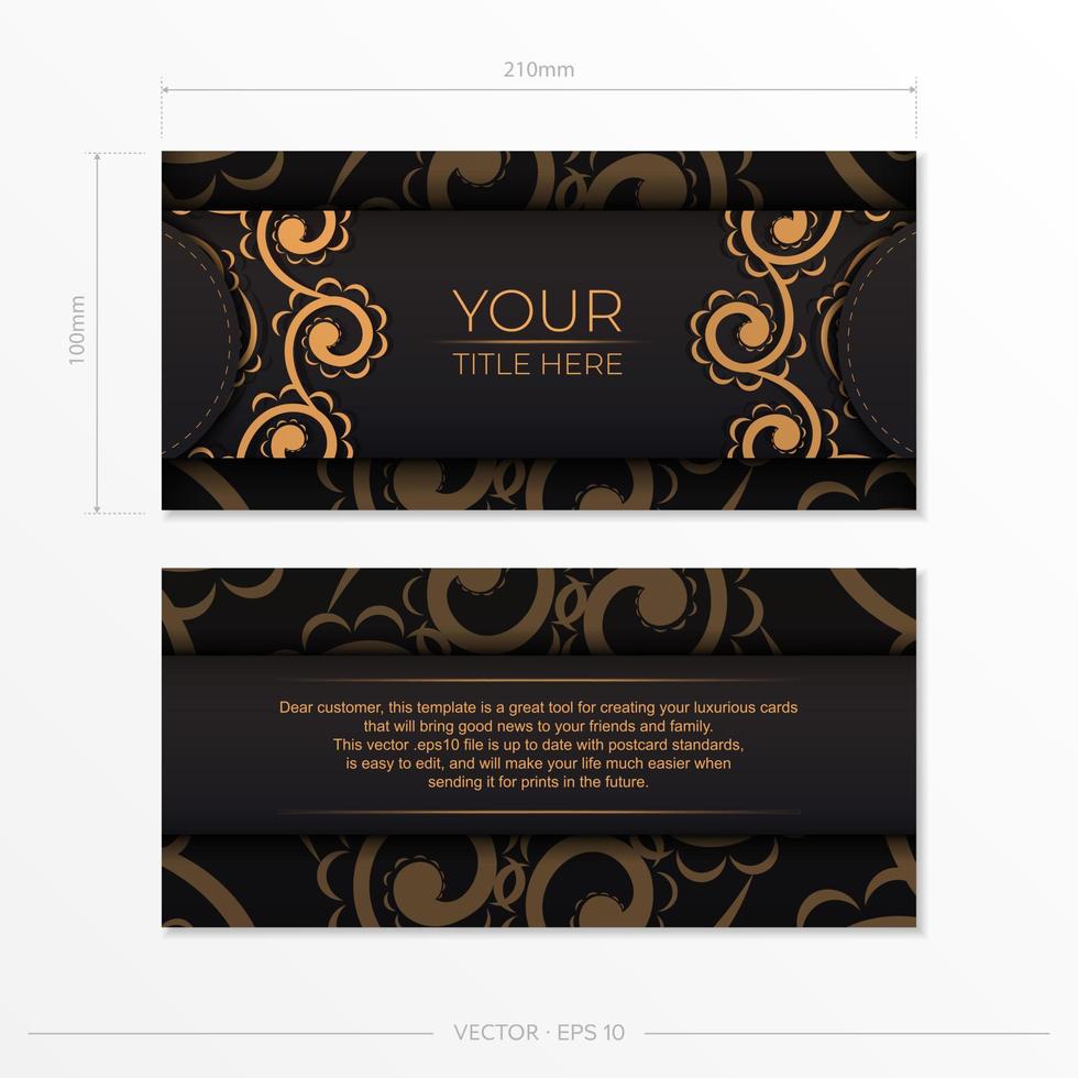 postales de preparación rectangulares en negro con motivos indios. plantilla para tarjeta de invitación de diseño de impresión con adorno de mandala. vector