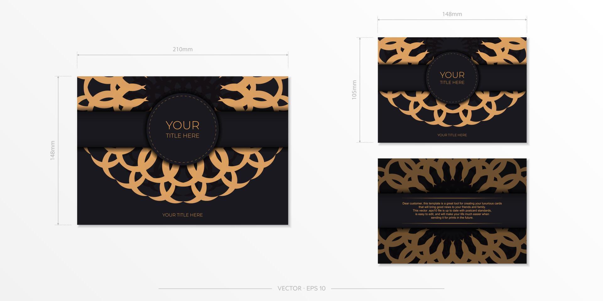 Vector Invitation card template with vintage ornament. Stylish postcard design in black with luxurious greek