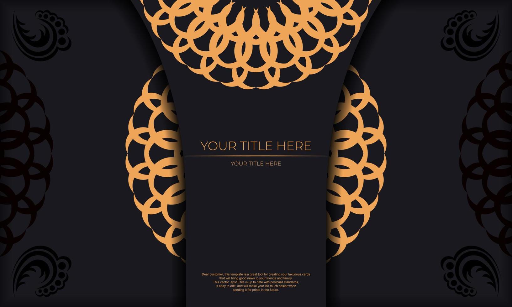 Template for design printable invitation card with luxurious patterns. Black template banner with greek luxury ornaments and place under the text. vector