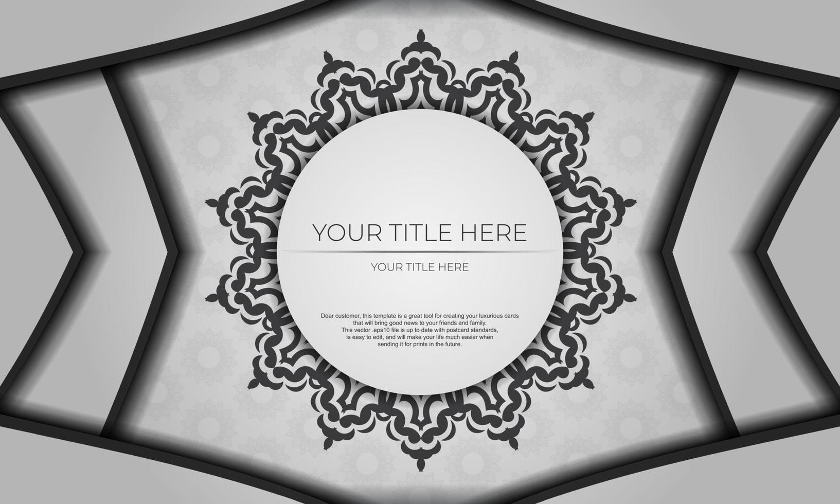 White vector background with black ornaments and place for your design. Invitation card design with mandala ornament.