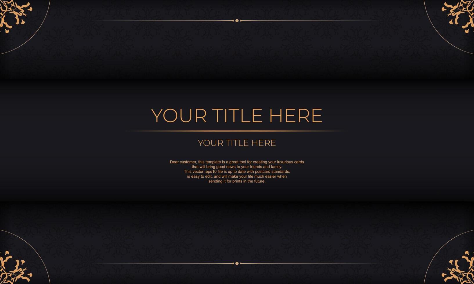 Black vector banner with Indian ornaments and place under the text. Template for print design invitation card with mandala ornament.
