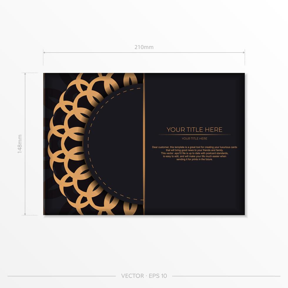 Stylish Vector Ready-to-Print Black Color Postcard Design with Luxurious Greek Patterns. Invitation card template with vintage ornament.