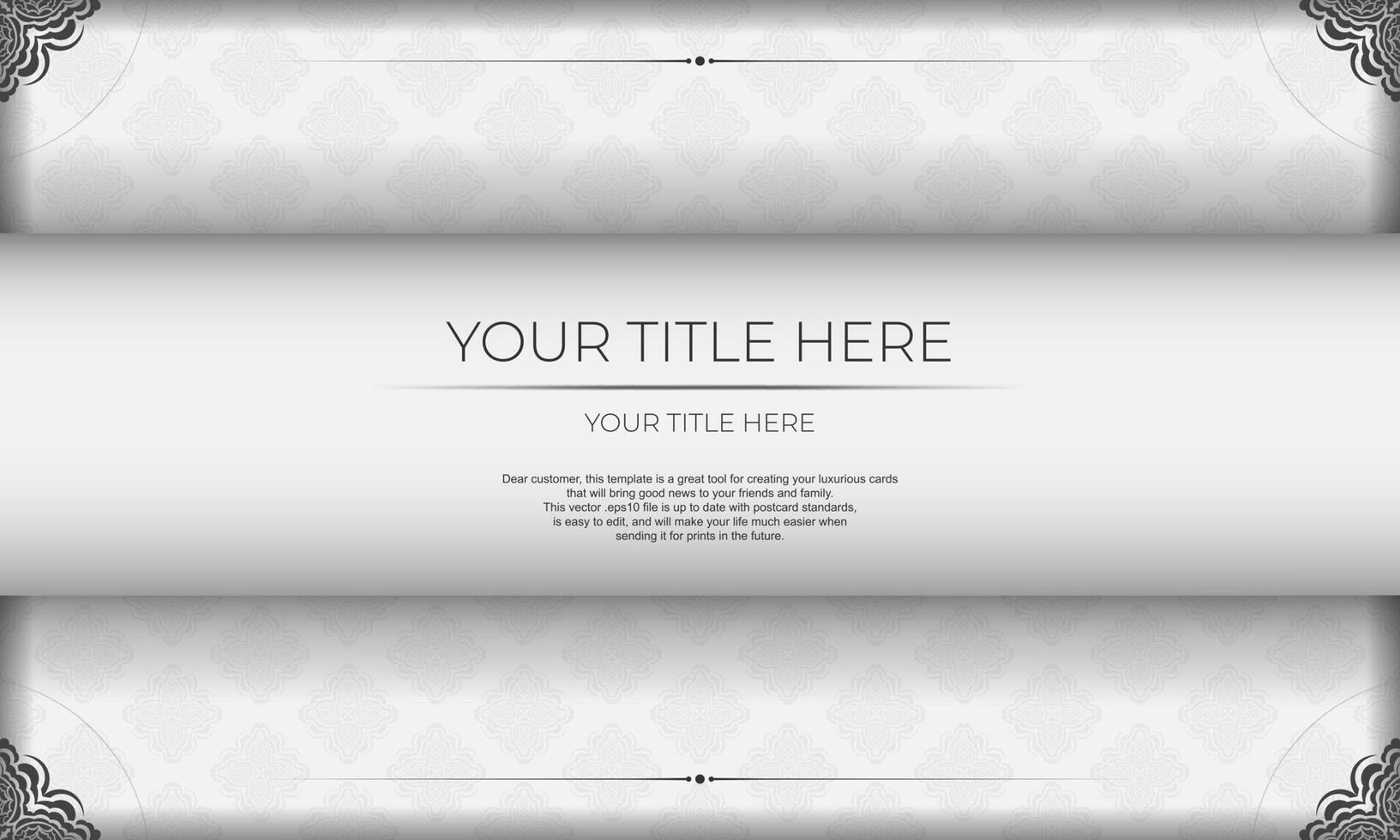 White vector banner of gorgeous vector patterns with mandala ornaments and place under text. Template for print design invitation card with mandala ornament.