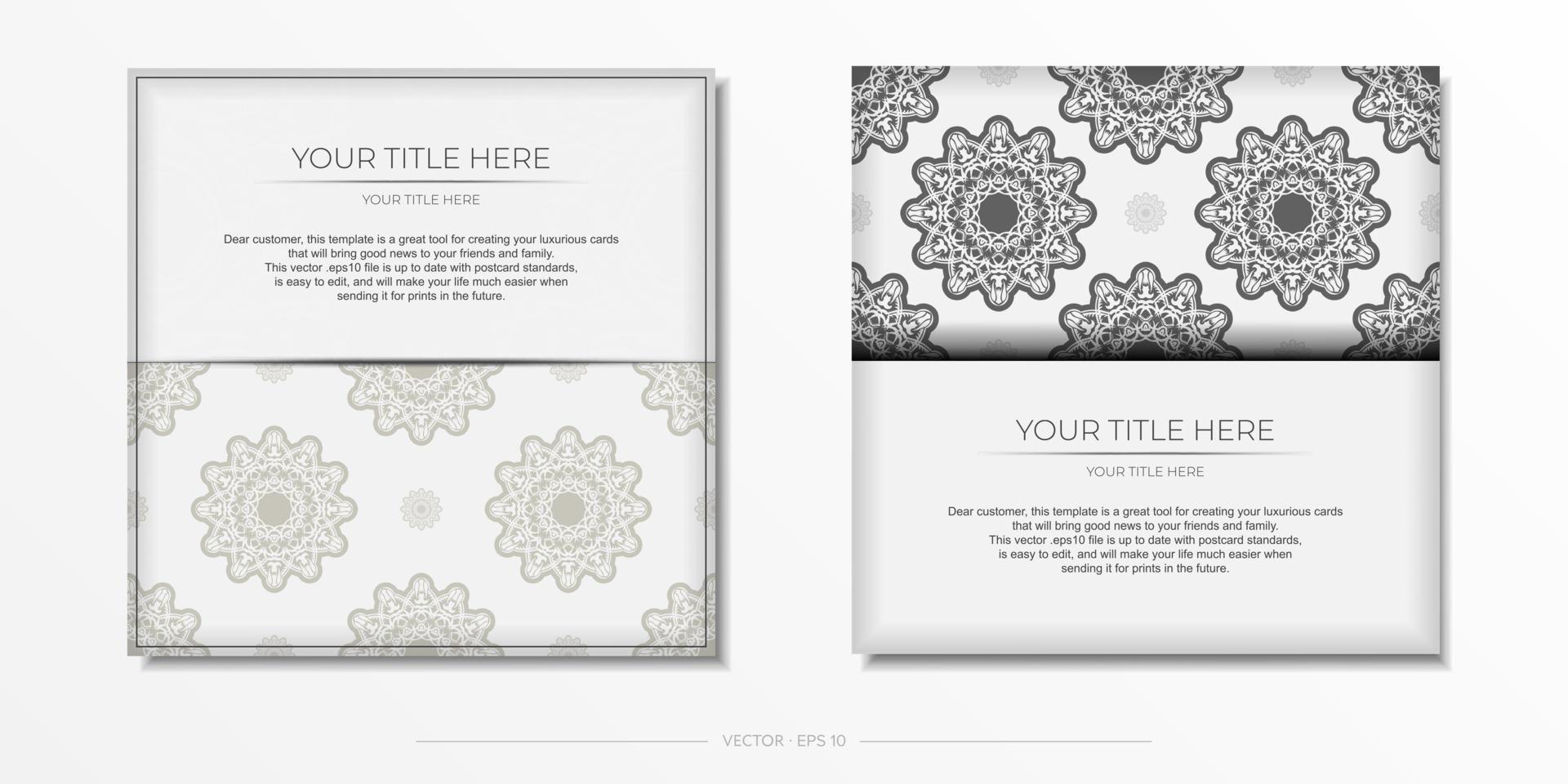 Vintage White color postcard template with abstract patterns. Vector Print-ready invitation design