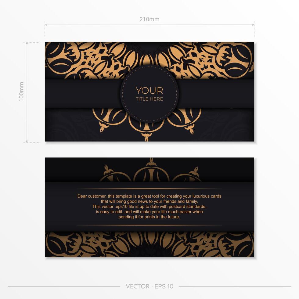 Rectangular Preparing postcards in Black with luxurious ornaments. Template for printable design invitation card with vintage patterns. vector